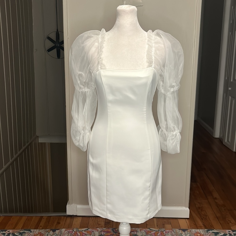 Amanda Uprichard Revolve Puff Sleeve Tia Dress in Ivory New Size XS Bridal - Picture 7 of 16